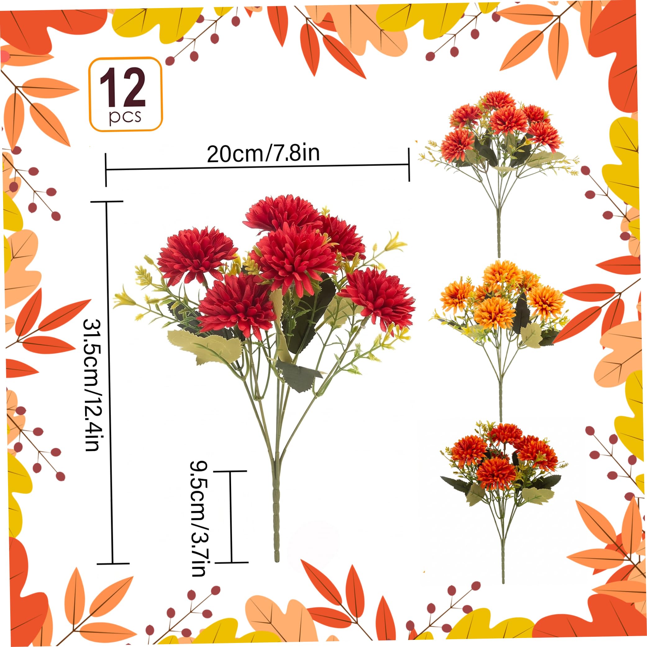 Chrysanthemen, künstliche Blumen, 12 Stück, lebensechte Herbstblumen für die Dekoration