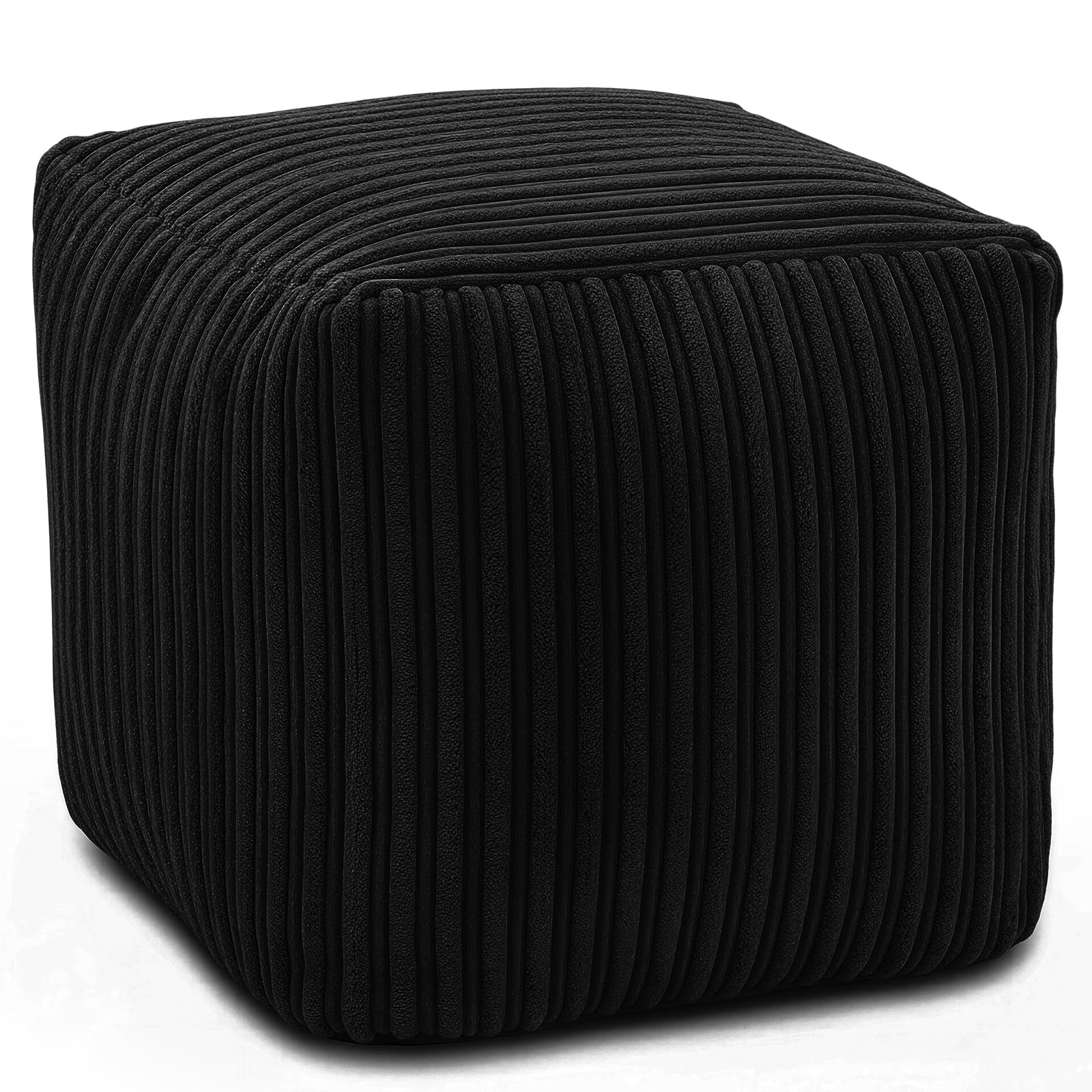 KISAA Living Cozy Jumbo Cord Footstool Bean Bags, Stylish & Durable Jumbo Cord Square Foot Rest Pouffe Beanbags, Durable & Comfortable (Square (40x40x40cm), Black)