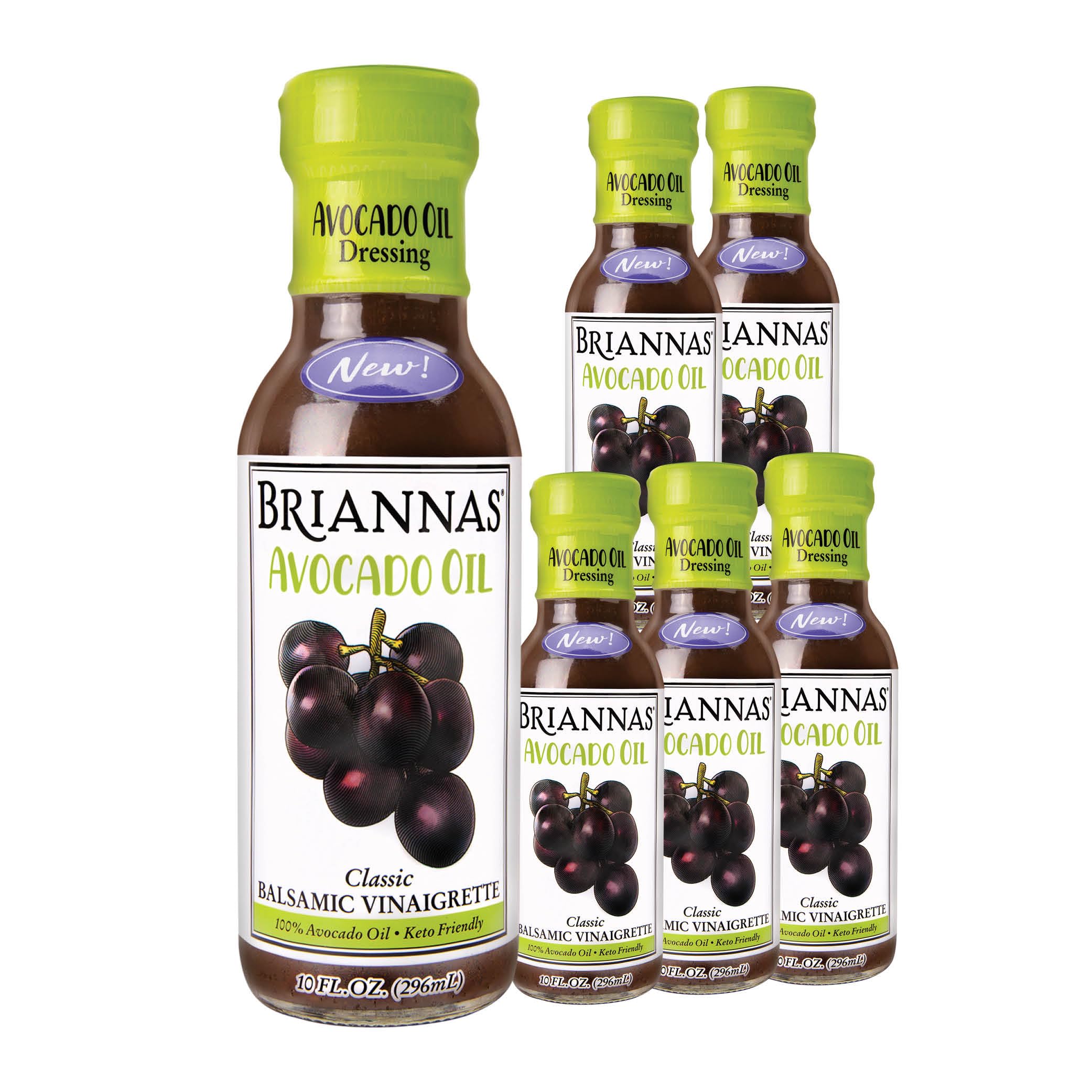 BRIANNAS - Avocado Oil Balsamic Vinaigrette Dressing - Nutrient Rich, Keto Friendly, Vegan Salad Dressing made with 100% Avocado Oil - 10 oz. Bottles - 6 Pack