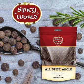 Spicy World Whole Allspice Berries 14 Oz Resealable Bag | All Spice Pimento Jamaica Pepper for Cooking & Seasoning | Versatile Berry for Curries, Soups and even Pastries