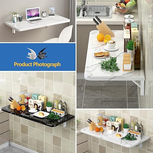Miniatura 7 de Mesa de pared con hojas abatibles, escritorio de pared plegable, escritorio flotante plegable que ahorra espacio para estudio, dormitorio, bar en