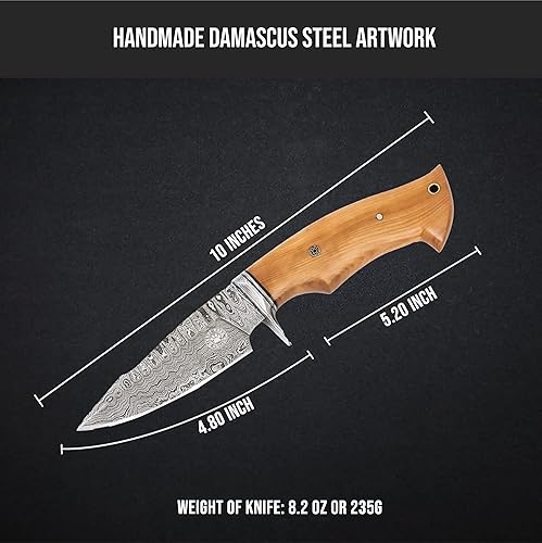 Miniatura 18 de BIGCAT ROAR Predator Hunter Cuchillo de caza patentado hecho a mano de acero de damasco de hoja fija de 10 pulgadas, mango de madera de nogal