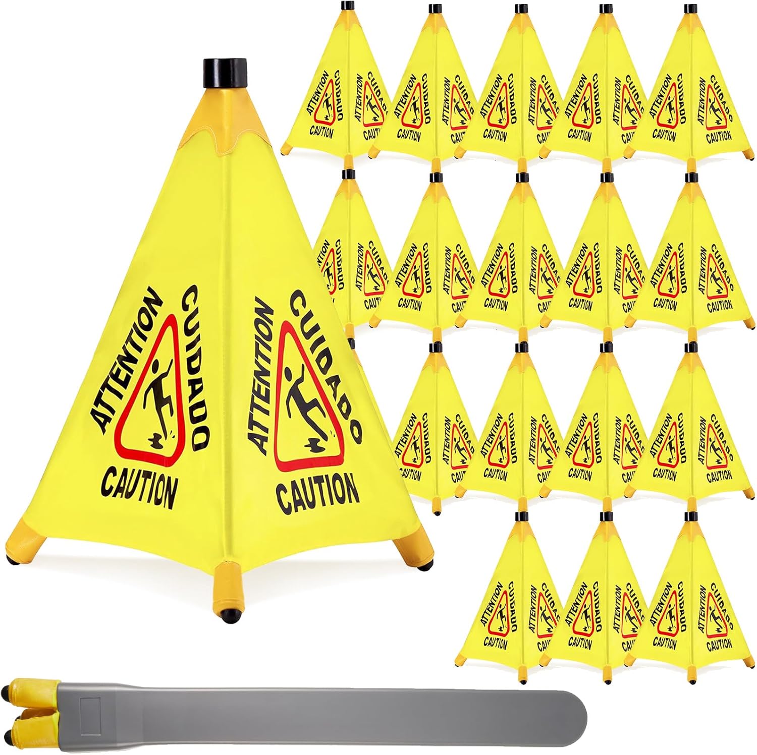 20 Pcs Pop up Wet Floor Sign with Storage Tube 20 Inch Wet Safety Signs Commercial Caution Safety Cone Pop up Caution Sign for Commercial Stores Grocery Restaurant Restroom Office Use