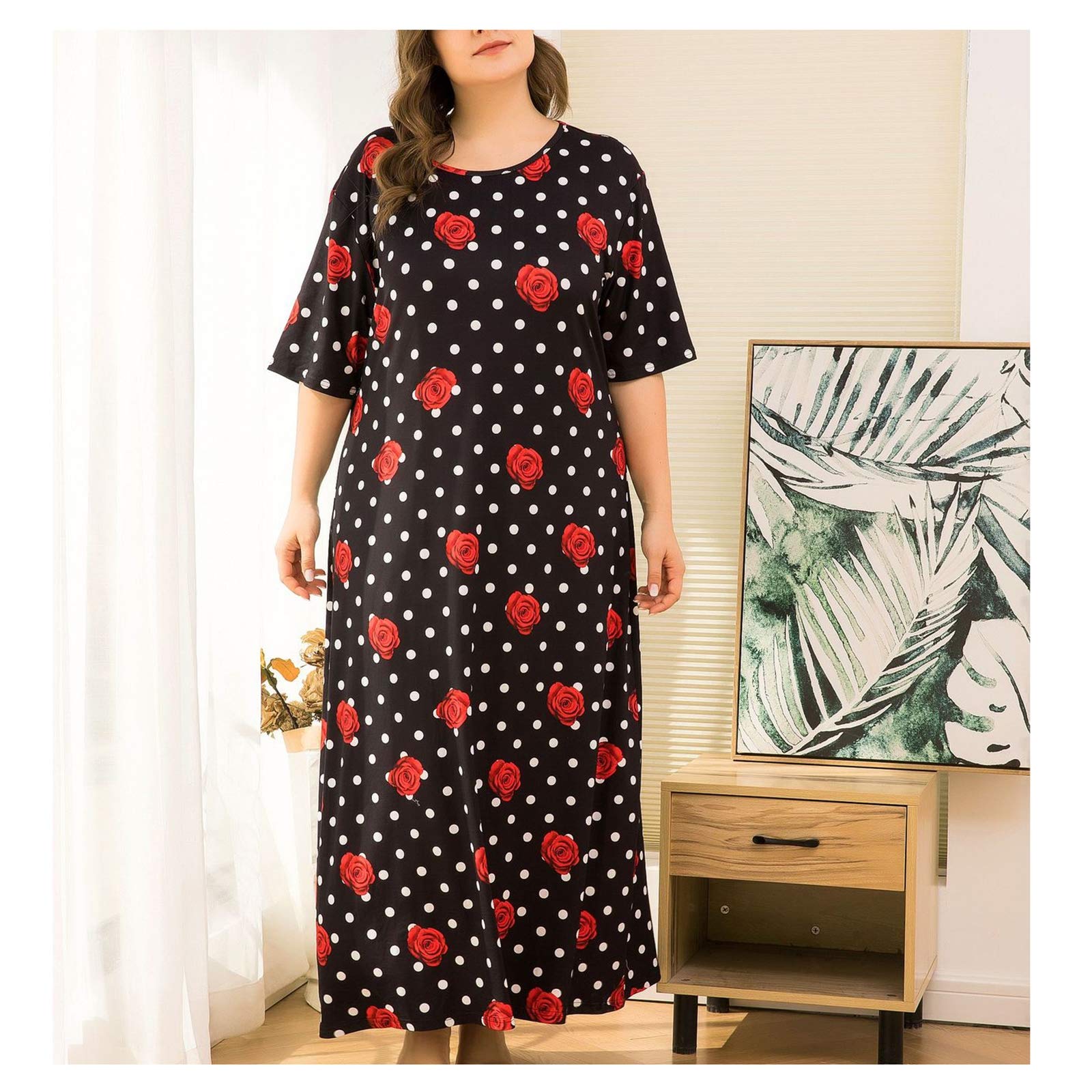 Pyjama taille plus femme : chemise de nuit manches courtes et robe de chambre ample - 7