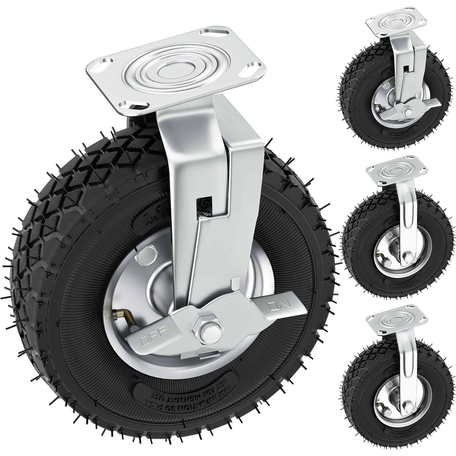 4Pcs Ruedas Industriales Ø250mm - 2 Giratorias + 2 Giratorias con Frenos - Carga 250kg - Ruedas Pesados Para Muebles, Carros y Uso Industrial