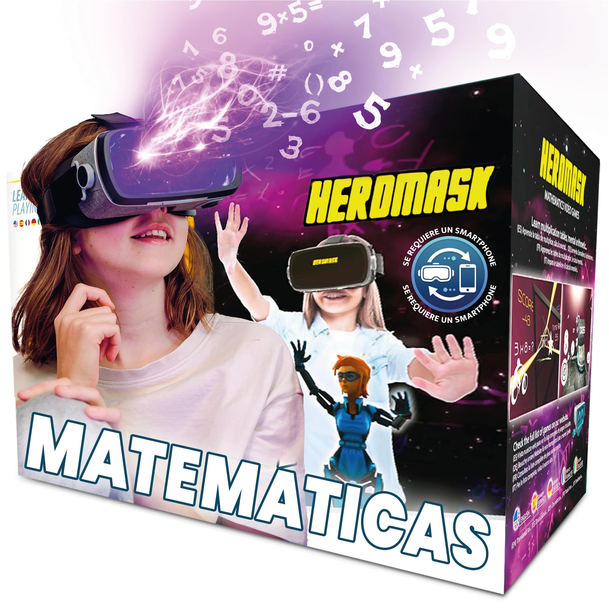 Gafas VR HeroMask + Juegos Matemáticas 5-12 años — El Regalo Educativo Que Hace Que los niños pidan: ¿5 Minutos más? | Tablas de Multiplicar, Sumas, Cálculo Mental y Mucho más | 3D, Realidad Virtual Certificado ClimatePartner