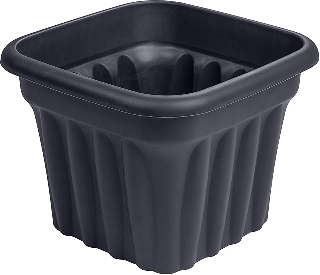 Muddy Hands Large Square Plant Pot Outdoor Garden Vegetable Fruit Flower Herb Tree Plastic Planter (25 Litre, Graphite Grey)