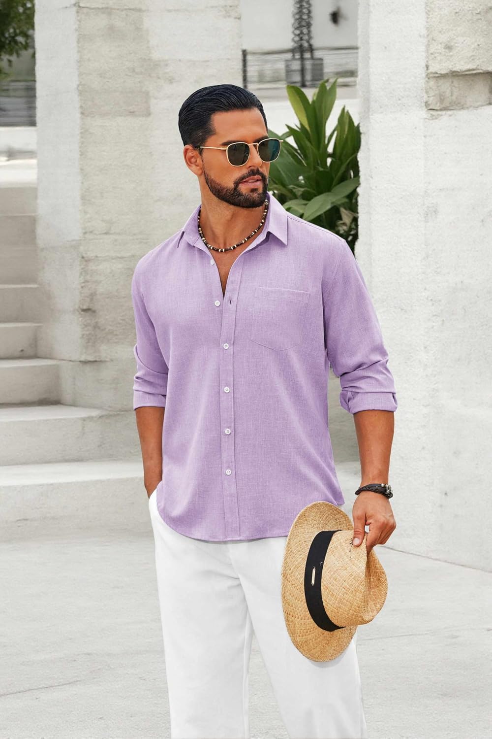 COOFANDY Men's Cotton Linen Button Down Shirts Long Sleeve Casual Summer Beach Shirts for Men image 5