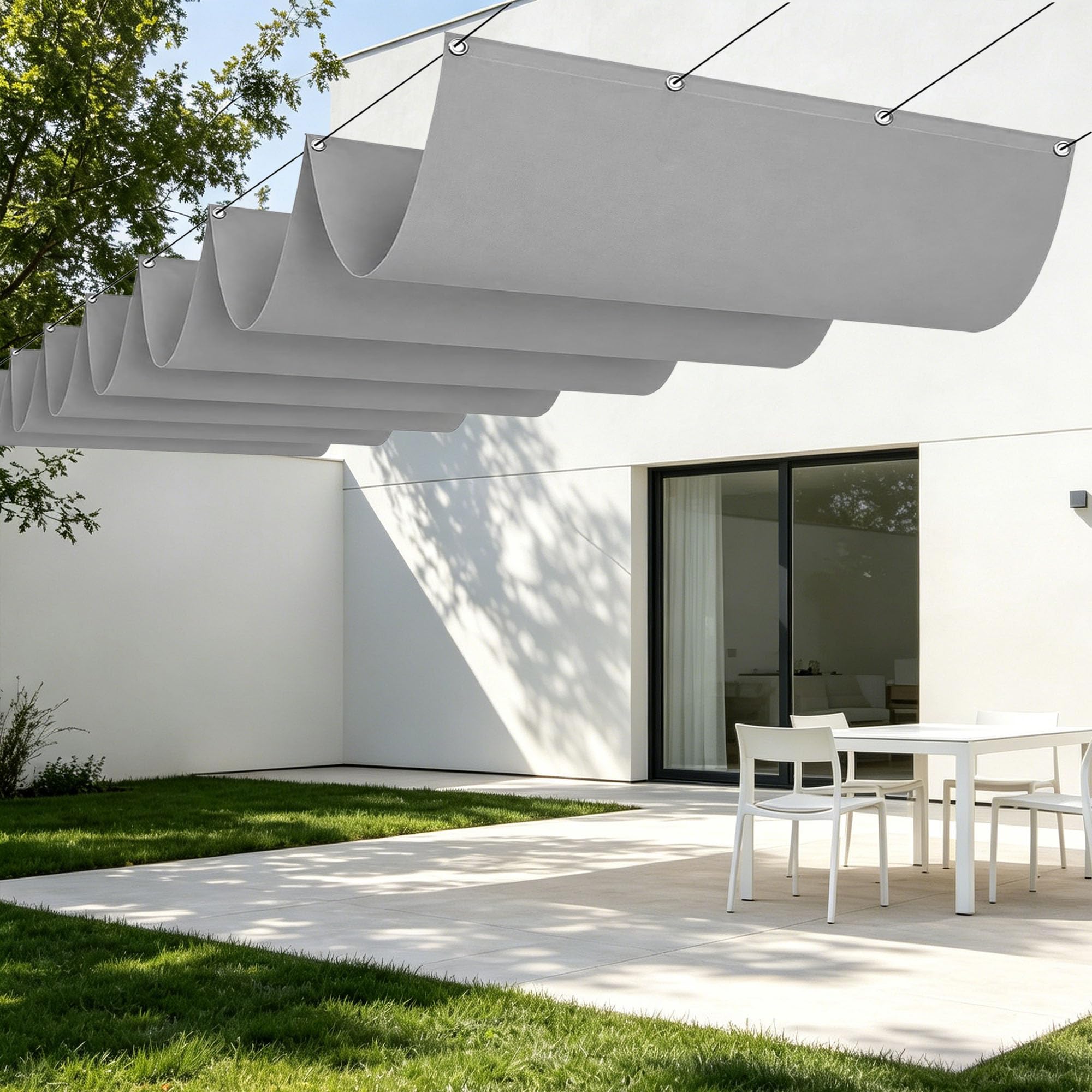 Toile ombrage rétractable vague 250x280 cm gris clair pour pergola et terrasse