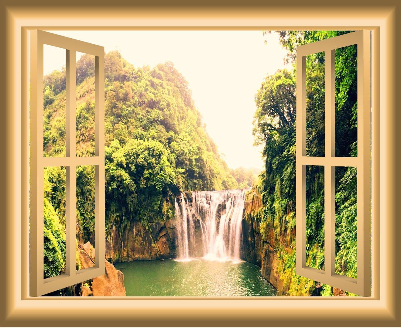 Waterfall Window Decal 3D Wall Sticker Peel and Stick Mural VWAQ-NW34 (28" H X 36" W)