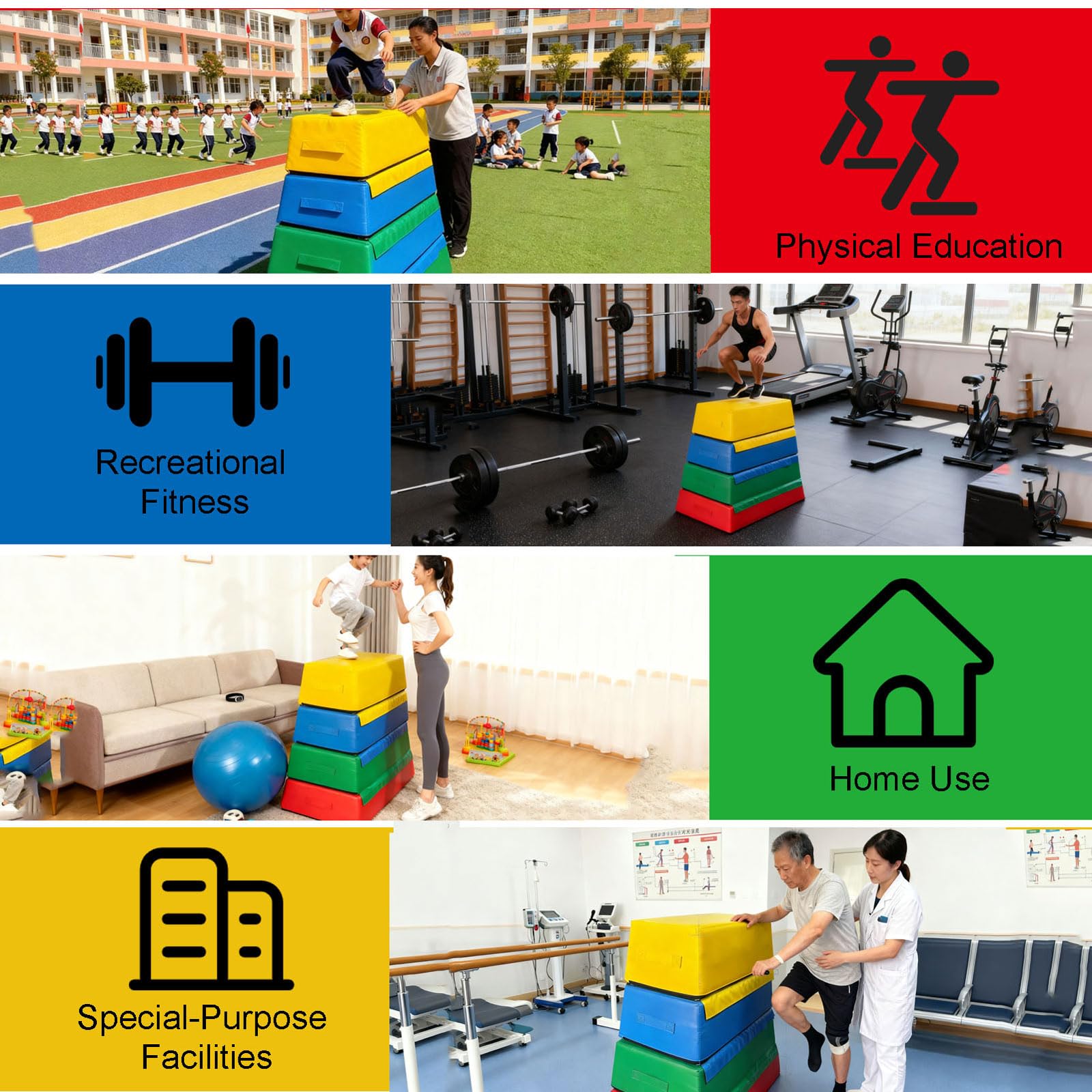 Box Pliometrico Morbido 4 in 1 Impilabile, Box da Salto con Altezza Regolabile Rivestimento Antiscivolo in PVC, Attrezzatura Sportiva per Bambini e Ragazzi 4-15 Anni(Size:90 * 60 * 90 * 30cm)