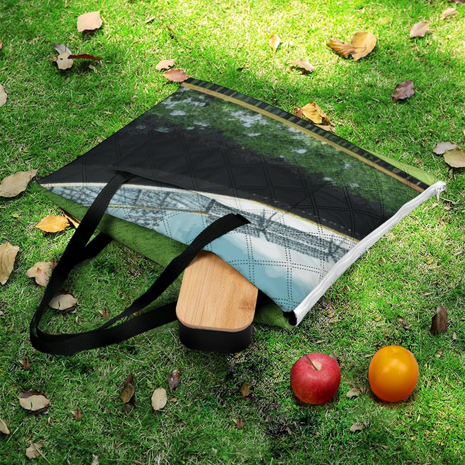 Coperta da picnic con sfondo verde da campo da baseball, lavabile in lavatrice, 200 cm x 200 cm, coperta da spiaggia compatta, pieghevole, impermeabile e anti-sabbia, extra large, tappetino da esterno