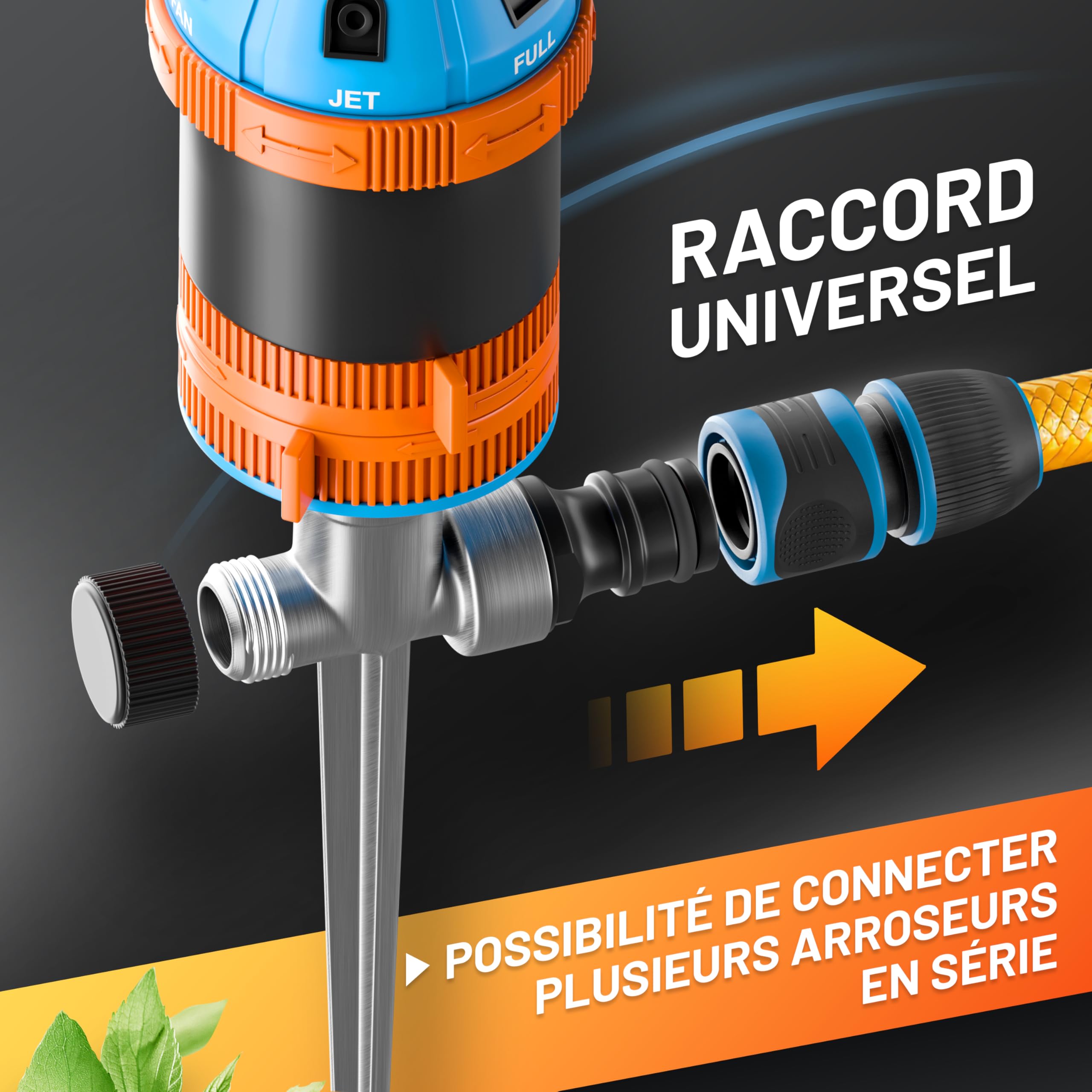 GRÜNTEK Arroseur de Jardin à Sécteur. Asperseur Arrosage Rotatif 360° Asperseur Automatique sur Pied Turbine Arrosage à Secteur Jardin Gazon Pelouse