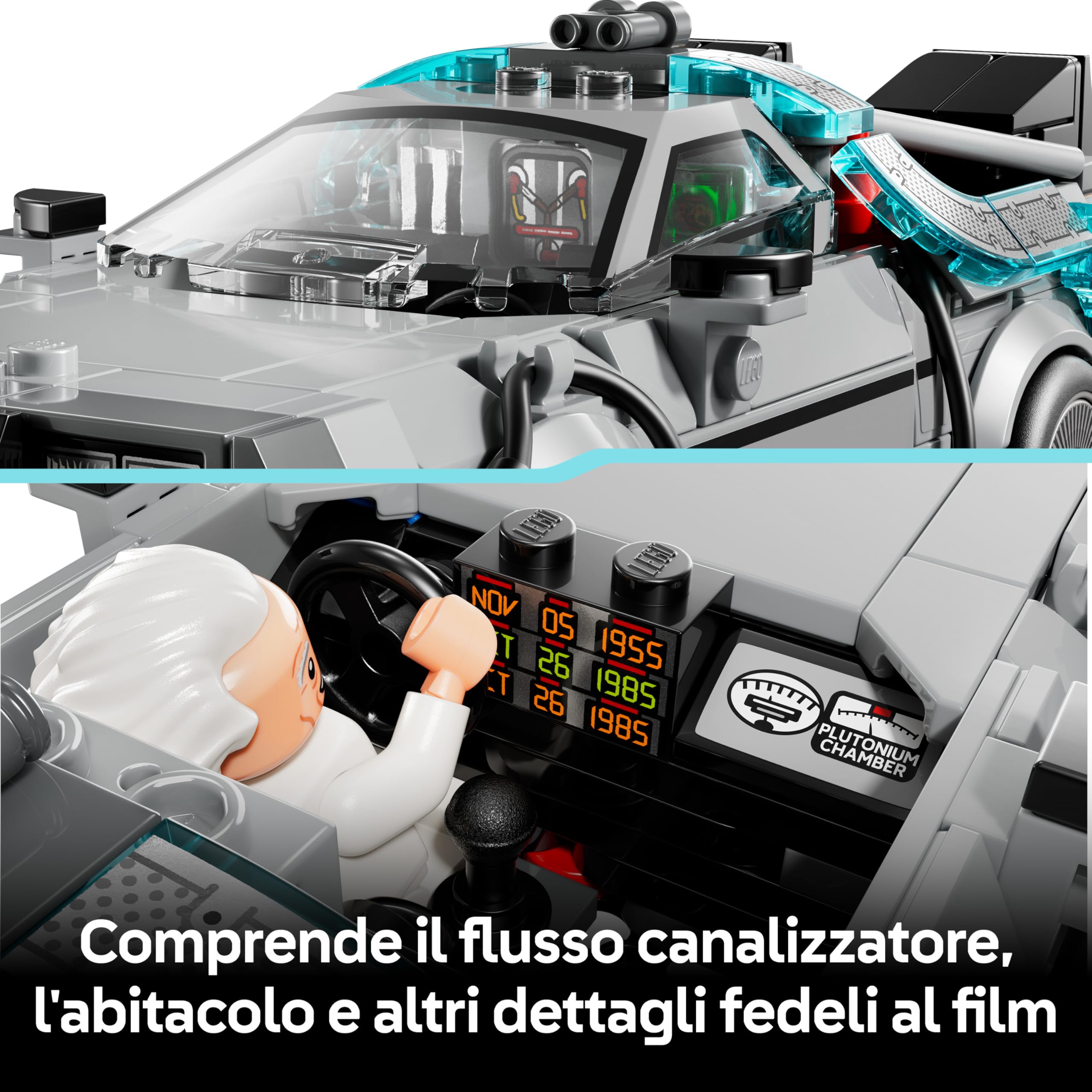 LEGO Speed Champions Macchina del Tempo di Ritorno al Futuro Giocattolo - Kit Modellino di Auto con Minifigure di Doc Brown e Marty McFly - Regalo per Bambini, Bambine e Fan del Film da 9 Anni - 77256
