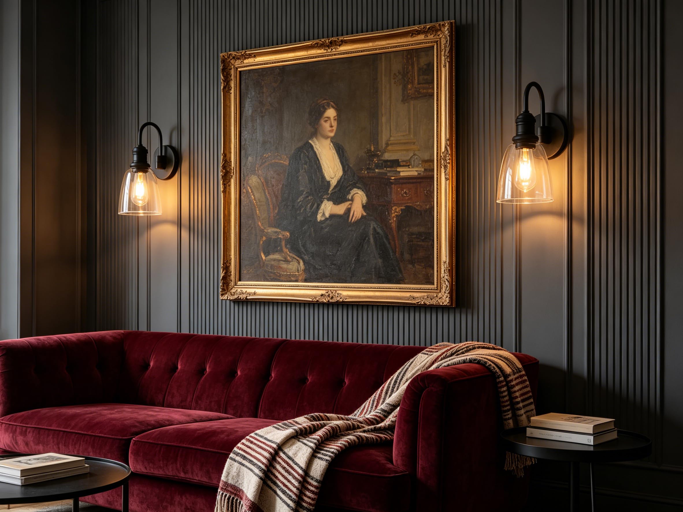Yosoan Wandleuchte Vintage Metall Wandlampe Retro Innen Wandlampe mit klarem Glas Lampenschirm für Office Home Küche Wohnzimmer Schlafzimmer Loft Bar (Schwarz)