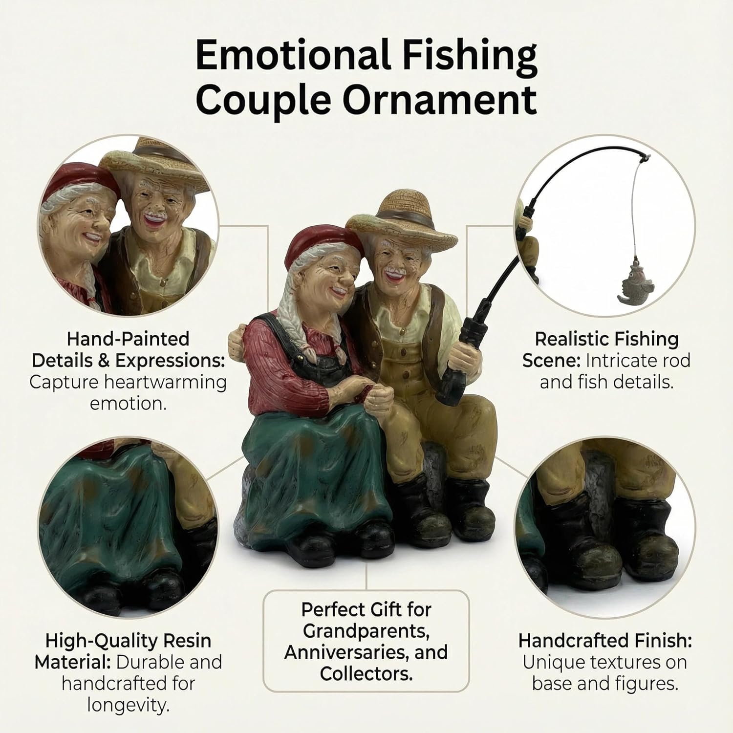 Romantic Older Couple Fishing Statue Outdoor Garden Koi Pond Decoration, Couple in Love Fisher Statues Figurine for Patio, Lawn & Yard Decor, Resin Garden Decoration, Elder Lover Fishing Sculpture