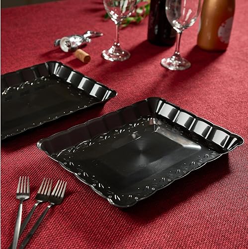 Miniatura 4 de Plasticpro Bandejas de plástico para servir – Platos rectangulares de 9 x 13 pulgadas desechables para fiestas, 4 bandejas negras