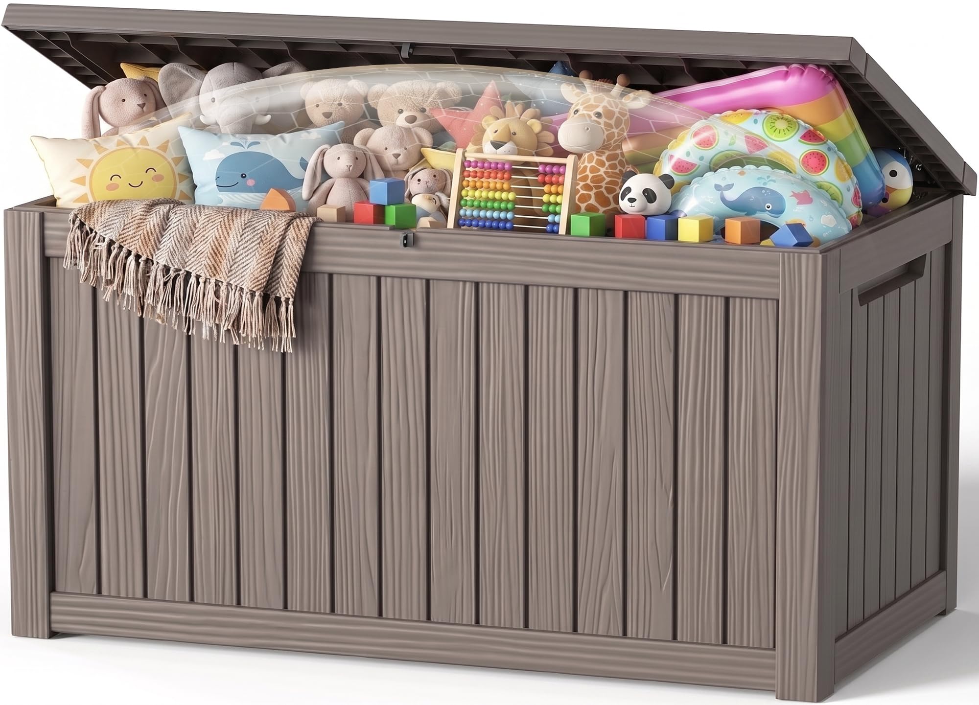 EFU Outdoor Storage Box Waterproof, 360 Gal Gen 2 Resin Deck Box Gas Struts