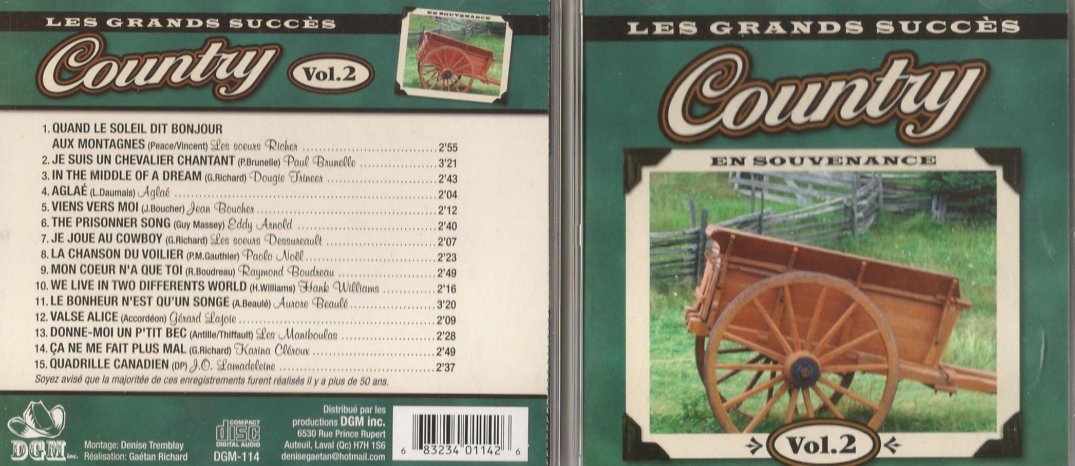 Les Grands Succes Country En Souvenance Vol. 2 (15 Titres Western, DGM) [Audio CD] Les Soeurs Richer, Paul Brunelle, Dougie Trineer, Aglae, Jean Boucher, Eddy Arnold, Paolo Noel, Raymond Boudreau, Hank Williams, Gerard Lajoie, Aurore Beaule, J.O. Lamadeleine & PLUS...