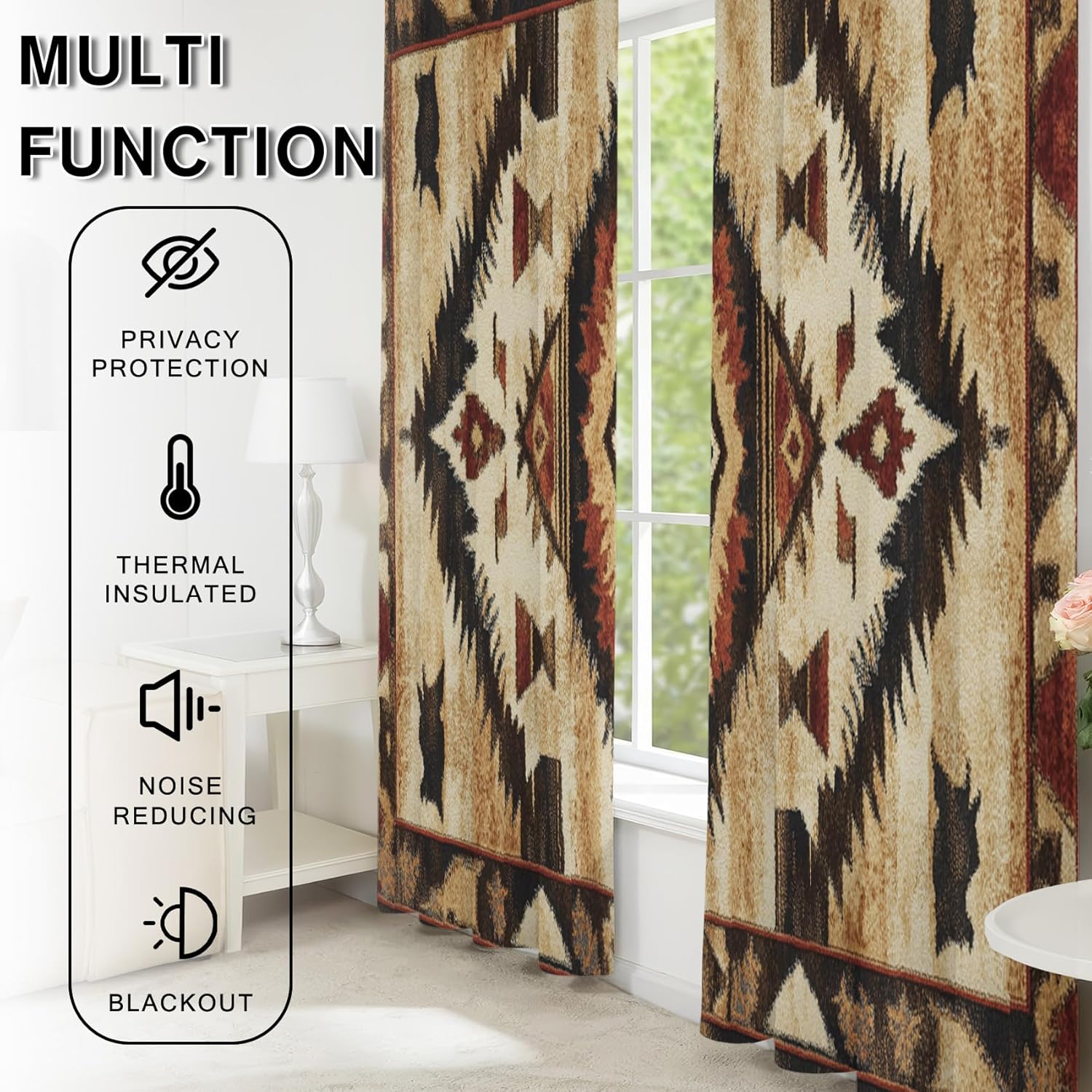 Aztec Blackout Curtains for Living Room Bedroom, Thermal Insulated Room Darkening Grommet Drapes, Southwestern Native American Tribal Window Curtains, 63 Inch Drapes 2 Panel Set