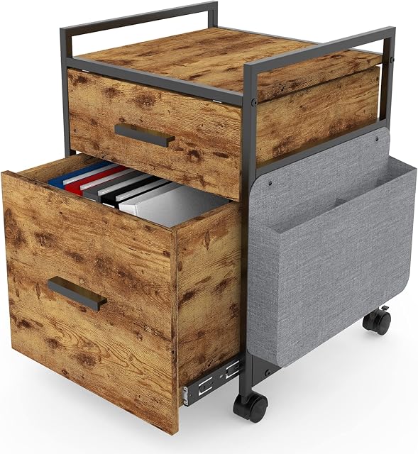 EUREKA ERGONOMIC Mobile Filing Cabinets with 2 Drawers, Wood File Cabinet with Caster Wheels Under Table Pedestal Side File Document Cabinet,Printer Stand with Storage Rustic Brown for Home and Office