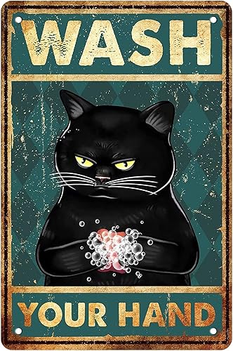 Arte de pared divertido de gato negro, divertido arte de pared para baño decoración de inodoro con impresión de gato negro, colgante de pared de