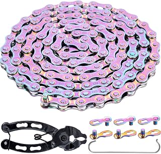 YBEKI 6-11 Speed Carbon Steel Bike Chain, 116 Links, Full Silver Plating, 3 Master Links & Chain Tool - Shimano/SRAM MTB/Road Compatible