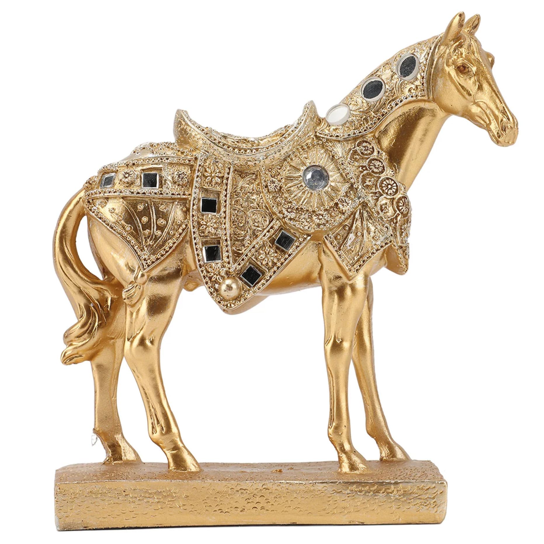 Sculpture de cheval doré en résine : une pièce d'art d'élevage exclusive