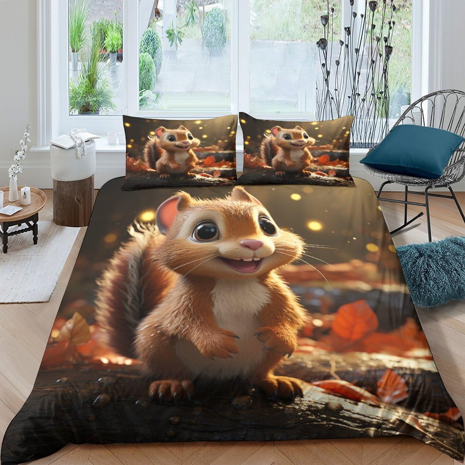 Housse de couette écureuil zippée 220x240 entretien facile enfant