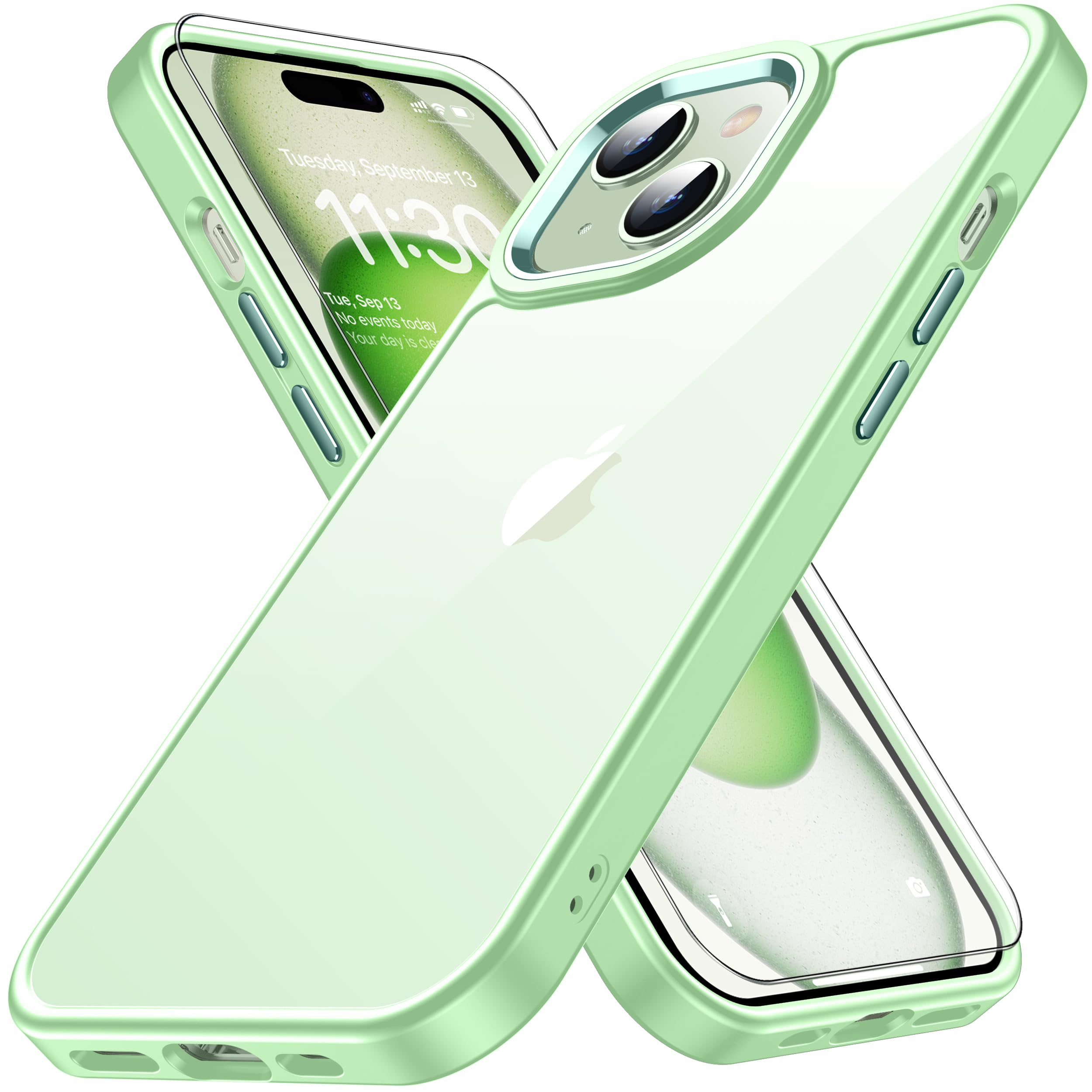 Amazon.co.jp: iphone15 用 ケース グリーン 耐衝撃 ガラスフィル付き