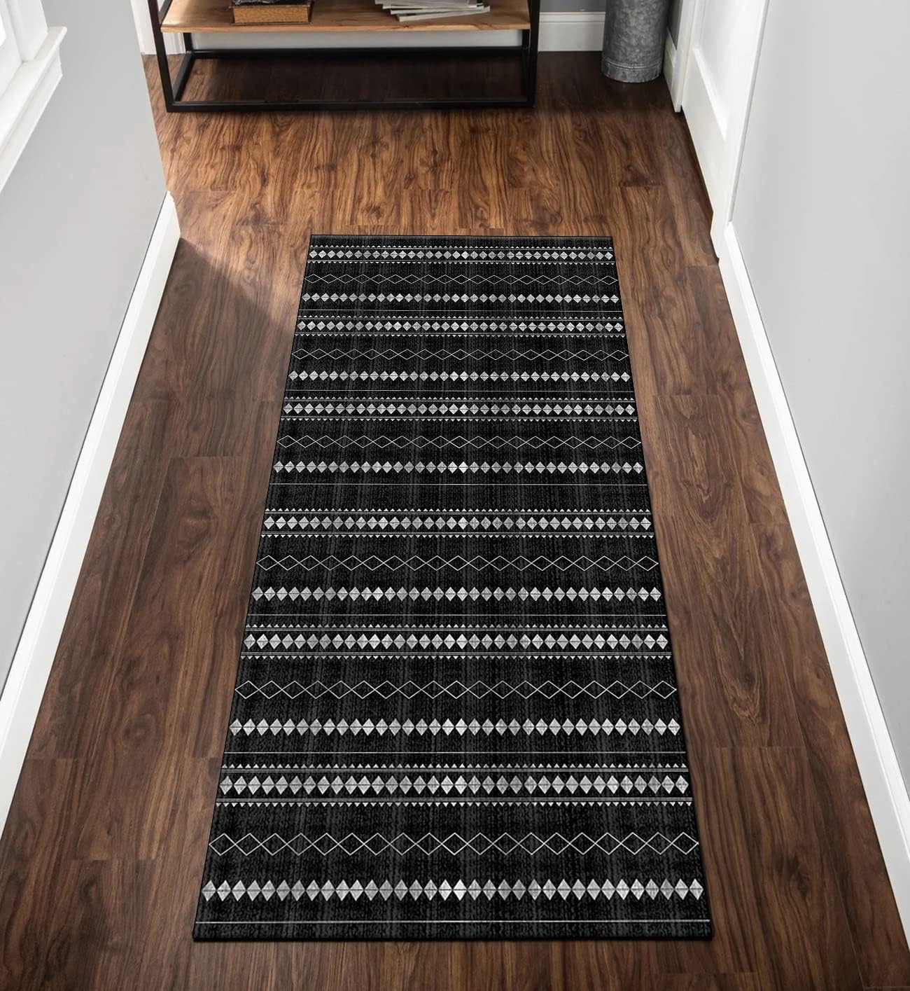 Black Carpet Runners for Hallway 2'6"x3.3' Boho Washable Non Slip Area
