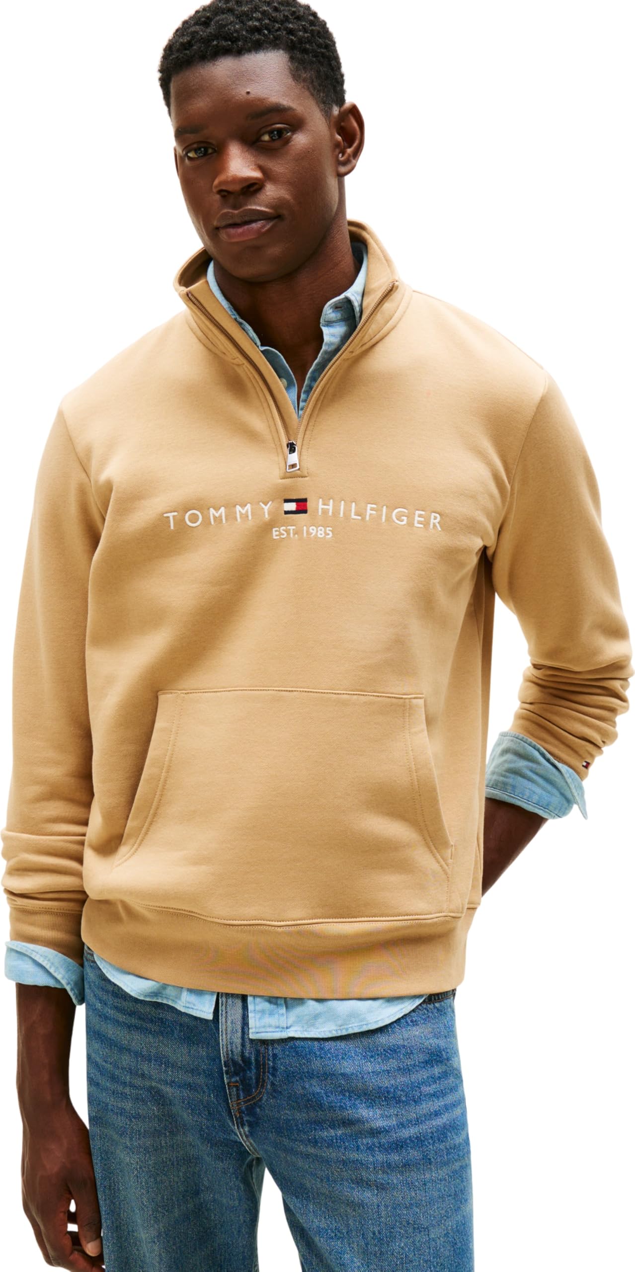 Tommy Hilfiger Logo Mockneck Sweatshirt Beige Extra Large