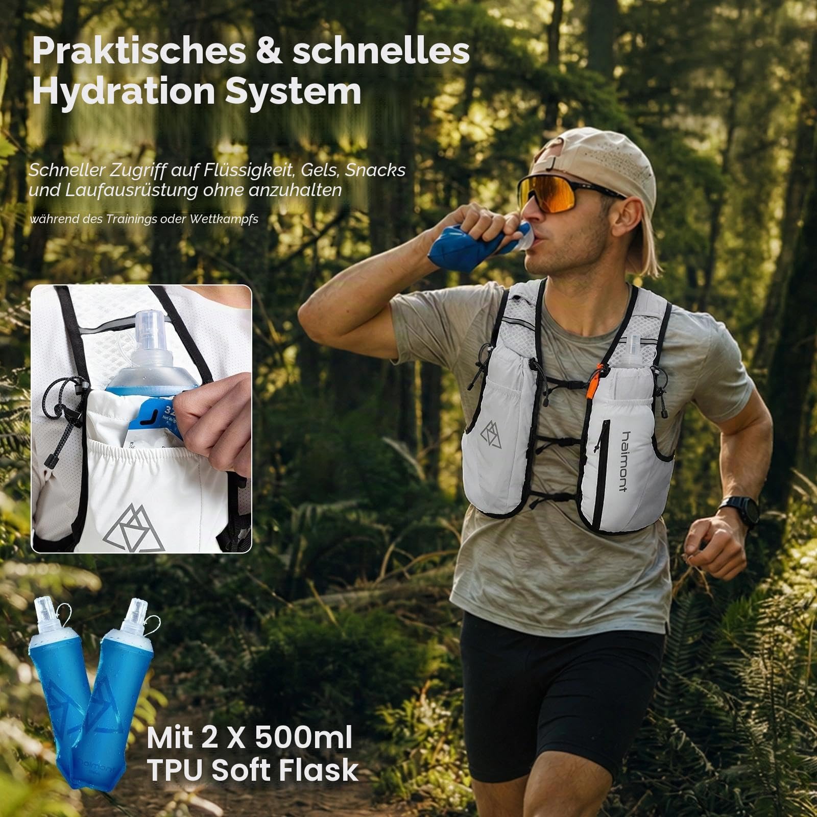 Haimont Laufweste Trinkweste für Damen und Herren Leicht Running Weste mit 2 Trinkflasche Laufen Wandern Joggen Trail 8L