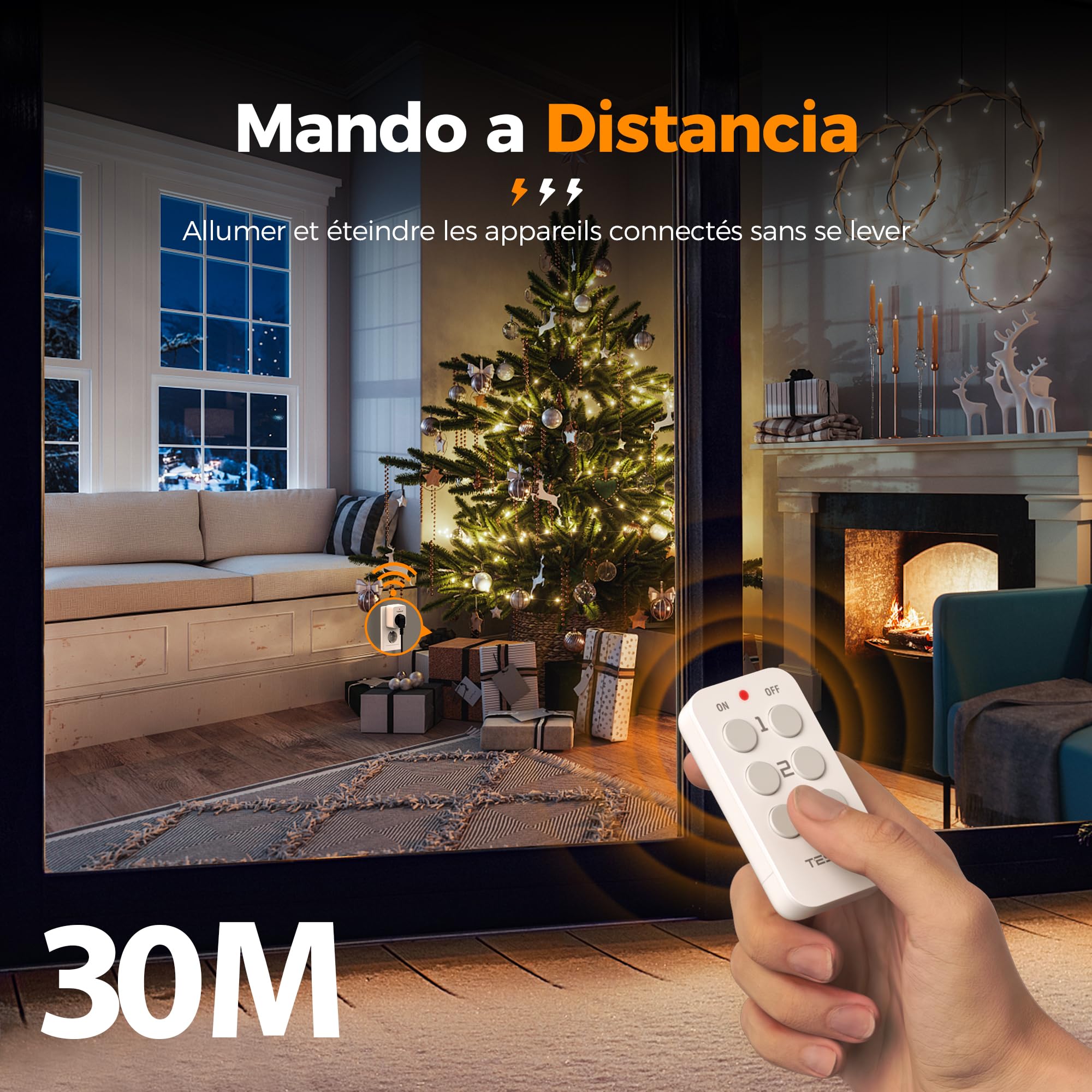TESSAN Kit de Enchufe con Mando a Distancia | 3 Enchufe Programable con 1 Mando a Distancia, Alcance de 30,5M, para Adornos, Electrodomésticos y Lámparas, 3600 W, Gris