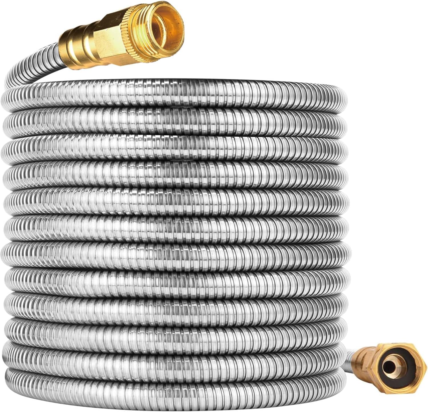 Stainless Steel Garden Hose: 75FT 3/4" Male to Female Brass Fittings - Heavy Duty Metal Water Hose for Yard Lawn Garden Patio