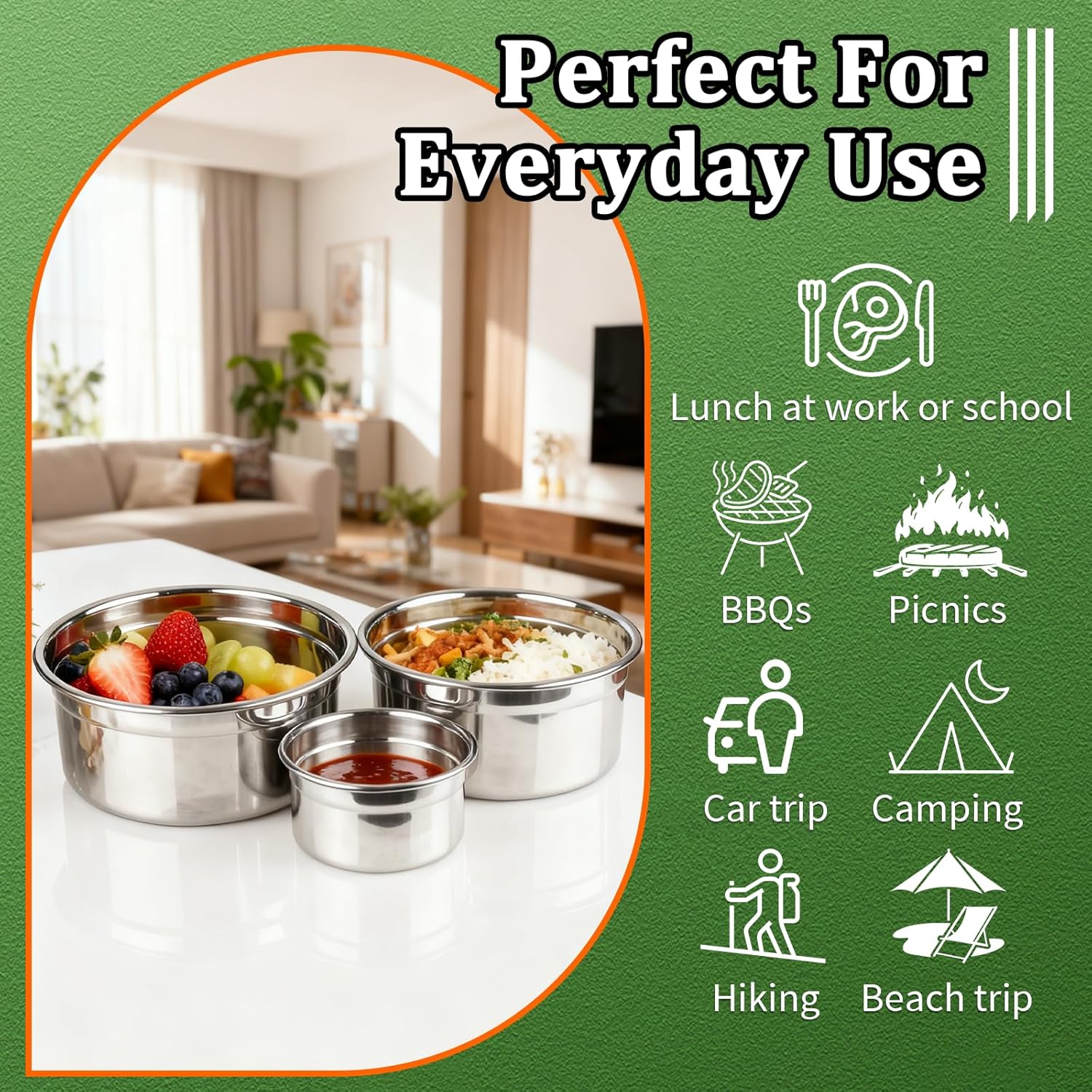 6 Pack Stainless Steel Lunch Containers with Lids Set, Round Nesting Snack Container (Size 38, 24, 12, 6, 4, 2oz), Metal Salad Containers for Lunch, Picnic, Home, Travel - Image 6