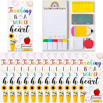Xqumoi 12 Pack Teaching is A Work of Heart Sticky Notes Set - Ruler Blackboard Pencil Apple Shape Self-Stick Note Pads Teacher Appreciation Gift Writing Memo Pads Page Marker School Office Supplies