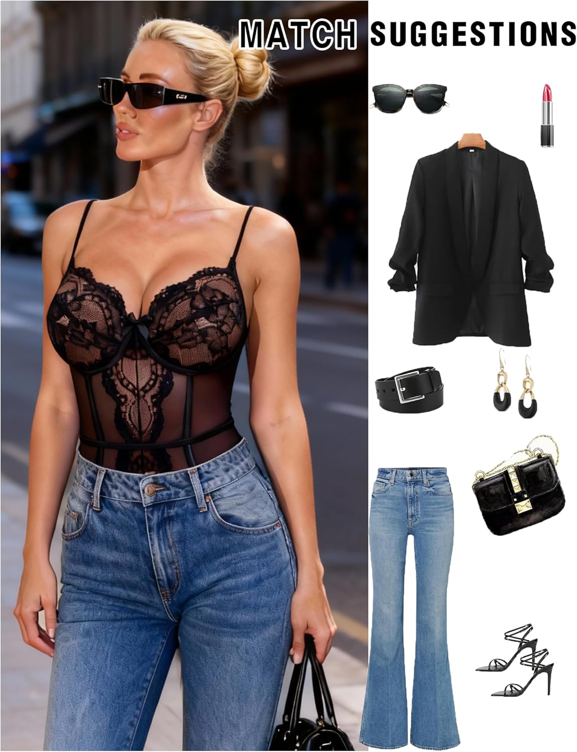 Avidlove Lingerie Sets for Women Sexy Lace Corset Bodysuit with Garter Belt One Piece Teddy Lingerie - Image 4