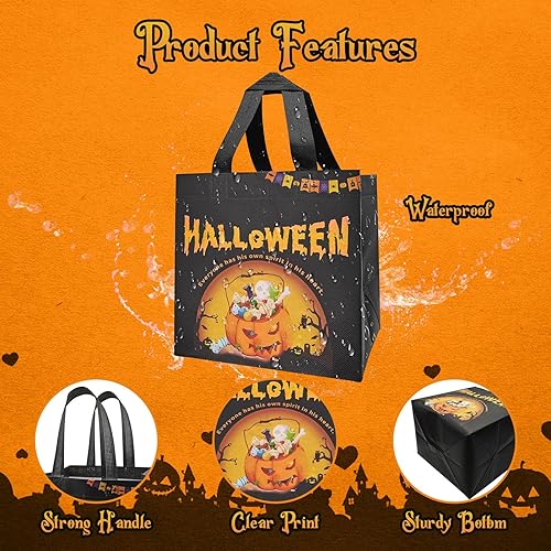 Miniatura 2 de Maetrin Bolsas de Halloween para bolsas de truco o trato, 12 bolsas pequeñas de regalo de fiesta de Halloween con asas para niños y adultos, bolsas