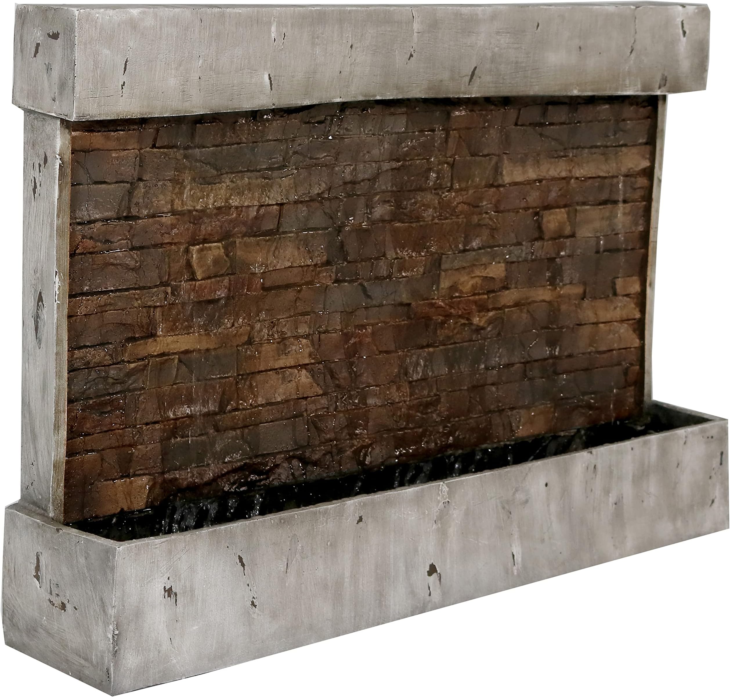Sunnydaze Ancient Wall 24-Inch Polyresin Wall-Mounted Outdoor Fountain - Electric Submersible Pump - 3-Gallon Water Capacity Brown