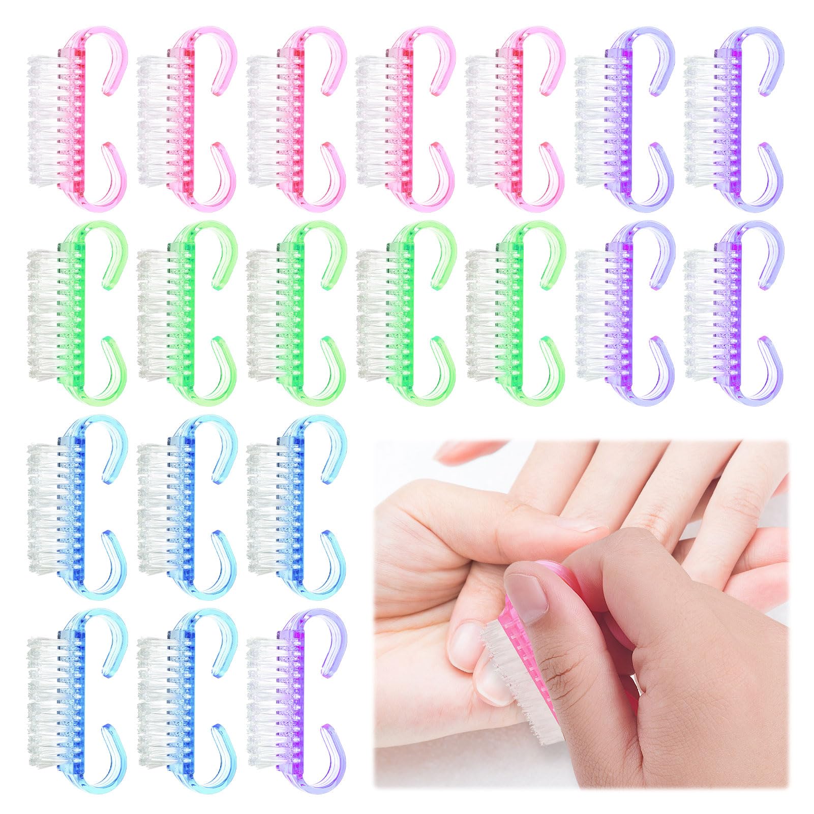 Nail Brush 20pcs Nail Brushes for Cleaning Nails for Cleaning Hand Toes Nails Home Garden Salon Use(Blue, Green, Pink, Purple)