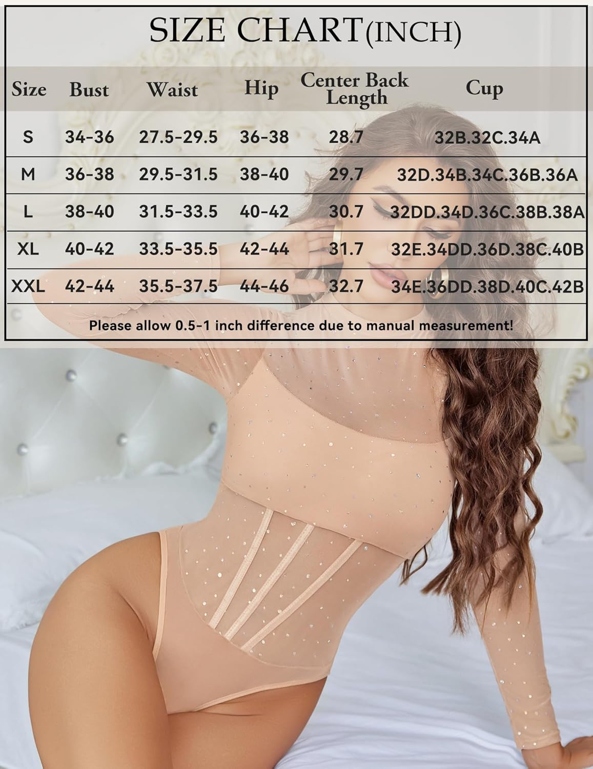 Avidlove Women Mesh Bodysuit Lingerie Mock Neck Long Sleeve Sheer Rhinestone Going Out Top