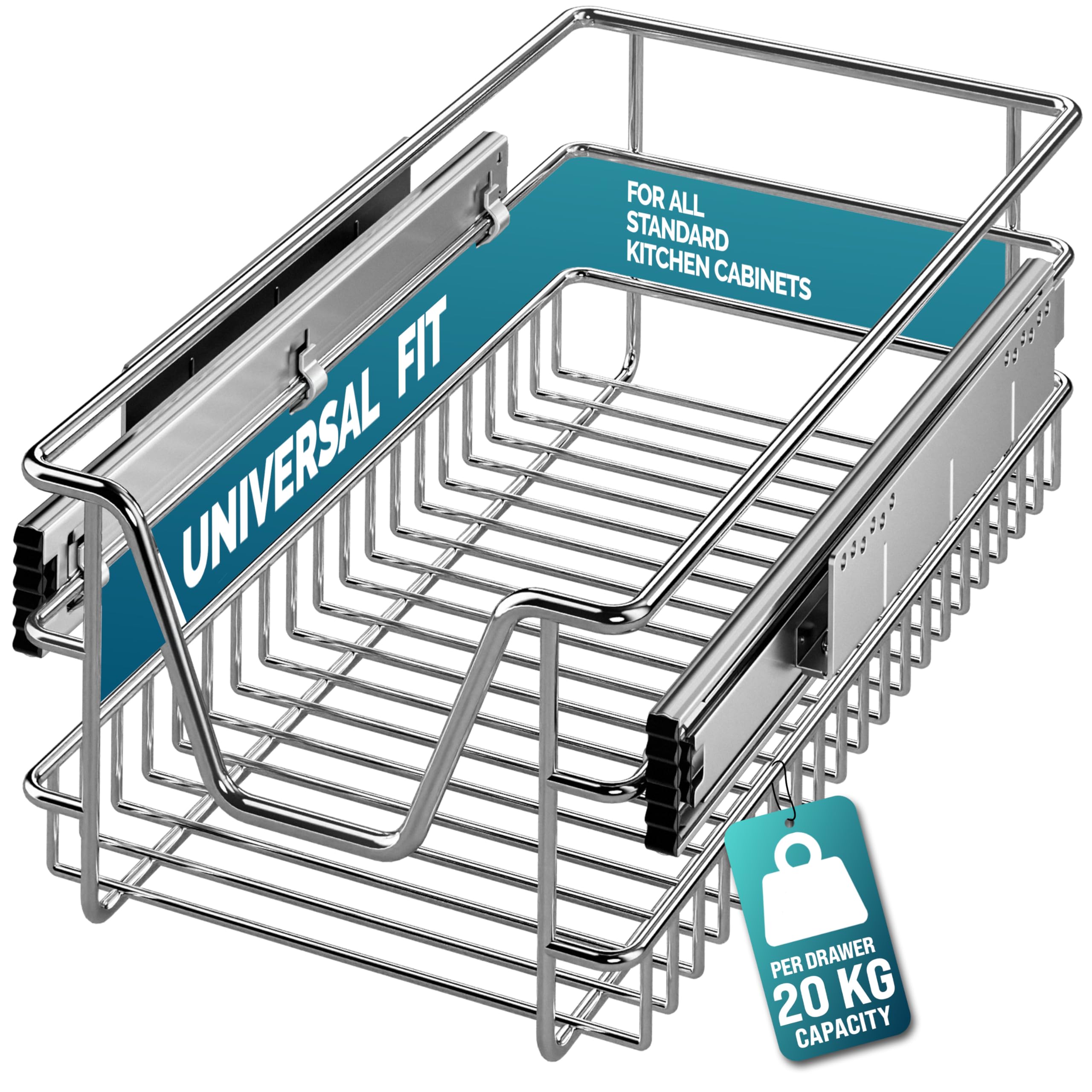 CASARIA® Pull Out Telescopic Kitchen Drawer | For 30cm Units - 26cm Internal Cabinet Dimensions | Chrome-Plated | 20kg Load Capacity | Basket Shelf Organiser Storage Space Saving — image 1