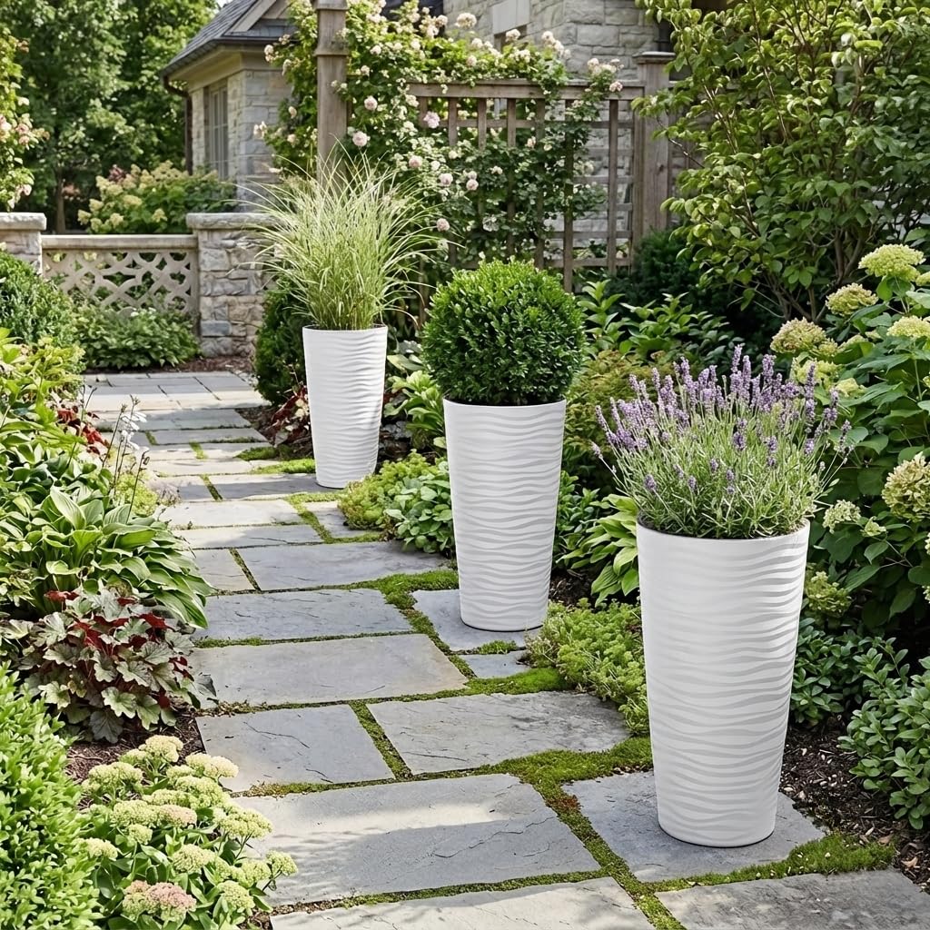 Langer Blumentopf L Vase weiß 80 cm Pflanzgefäß für drinnen und draußen