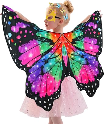 Sunlisky Kids Butterfly Wings Costume for Girls Fairy Wings Dress Up Clothes Headband Mask for Halloween Party Favors