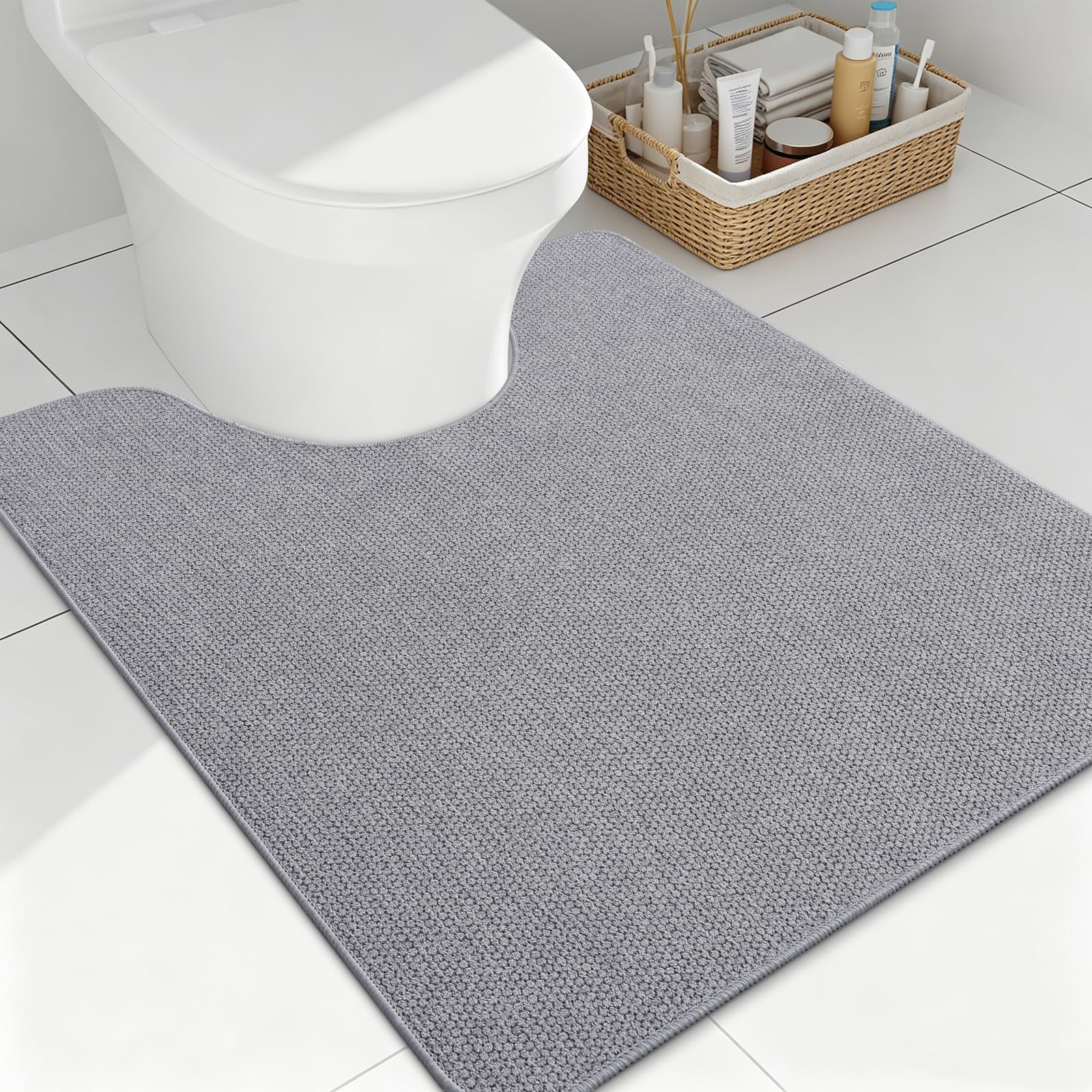 Smiry Toilet Rugs U Shaped 24x20, Non Slip Rubber Washable Bath Mat