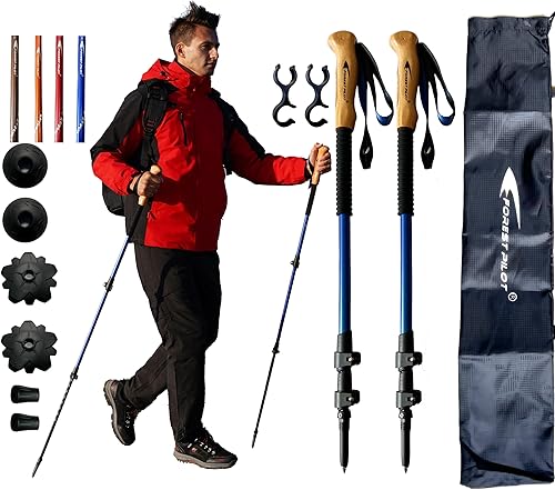 Miniatura 9 de Bastones de trekking – Aluminio ligero 7075 con cerradura abatible y accesorios todo terreno – Par de 2 bastones para senderismo con agarre de