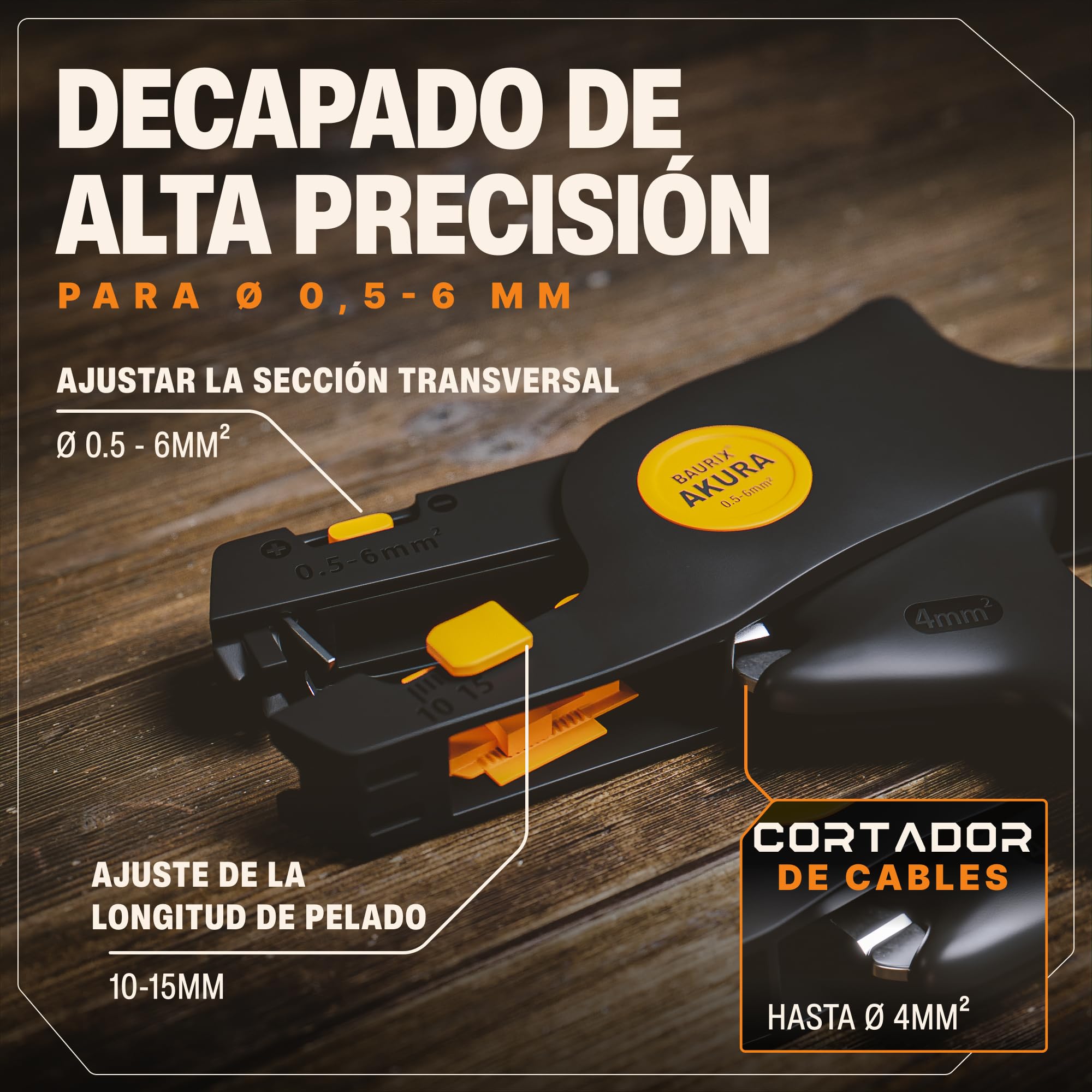 BAURIX® Crimpadora Terminales Aislados + 300 piezas y Pelacables | Modelo KAIRON + AKURA. Set de crimpado 0,5-2,5 mm² con pelacables automático para electricistas y DIY.