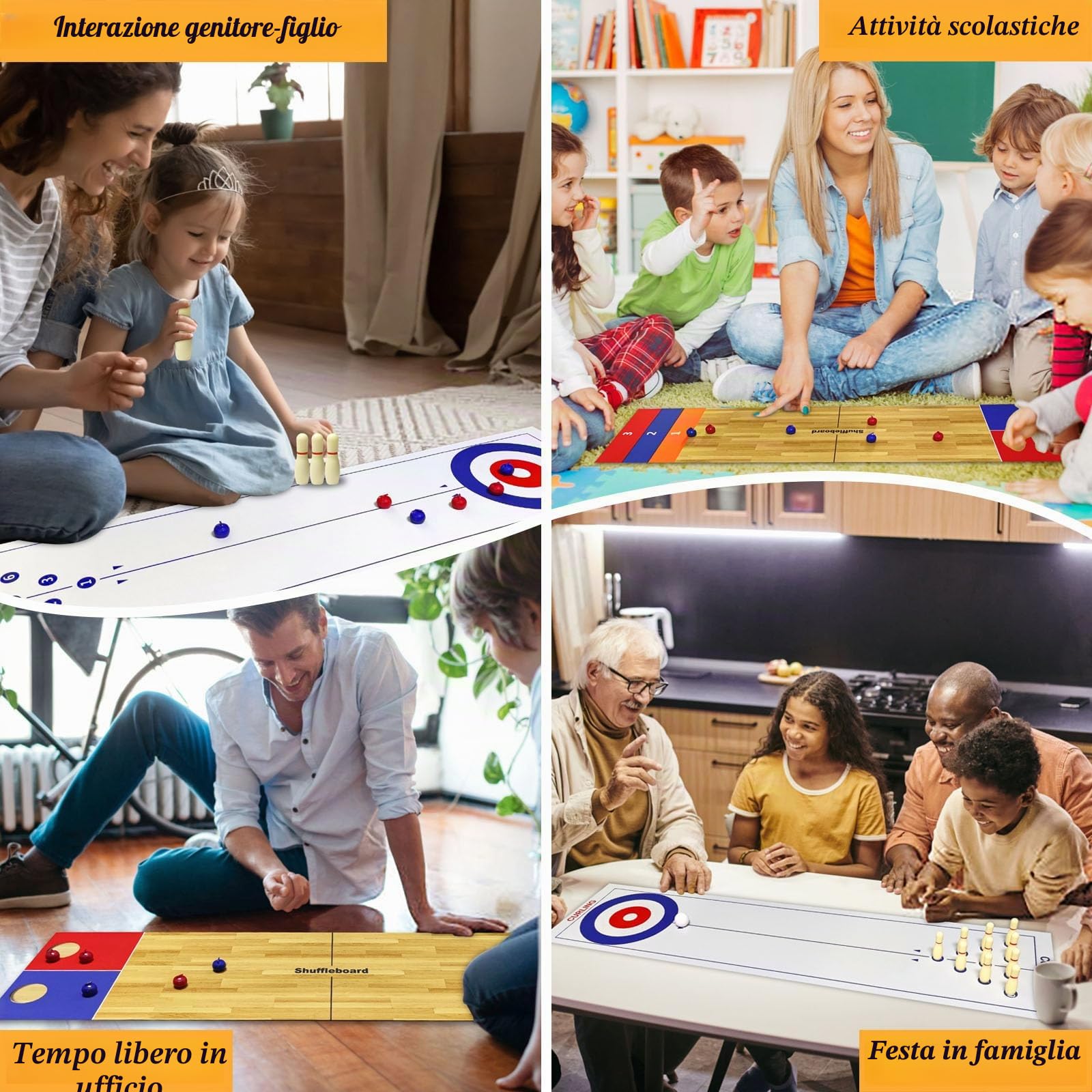 Set di giochi da tavolo 4 in 1, per shuffleboard, giochi da tavolo, shuffleboard, bowling, curling Cornhole, giochi da tavolo interattivi, ideale per scuola, casa, ufficio, feste