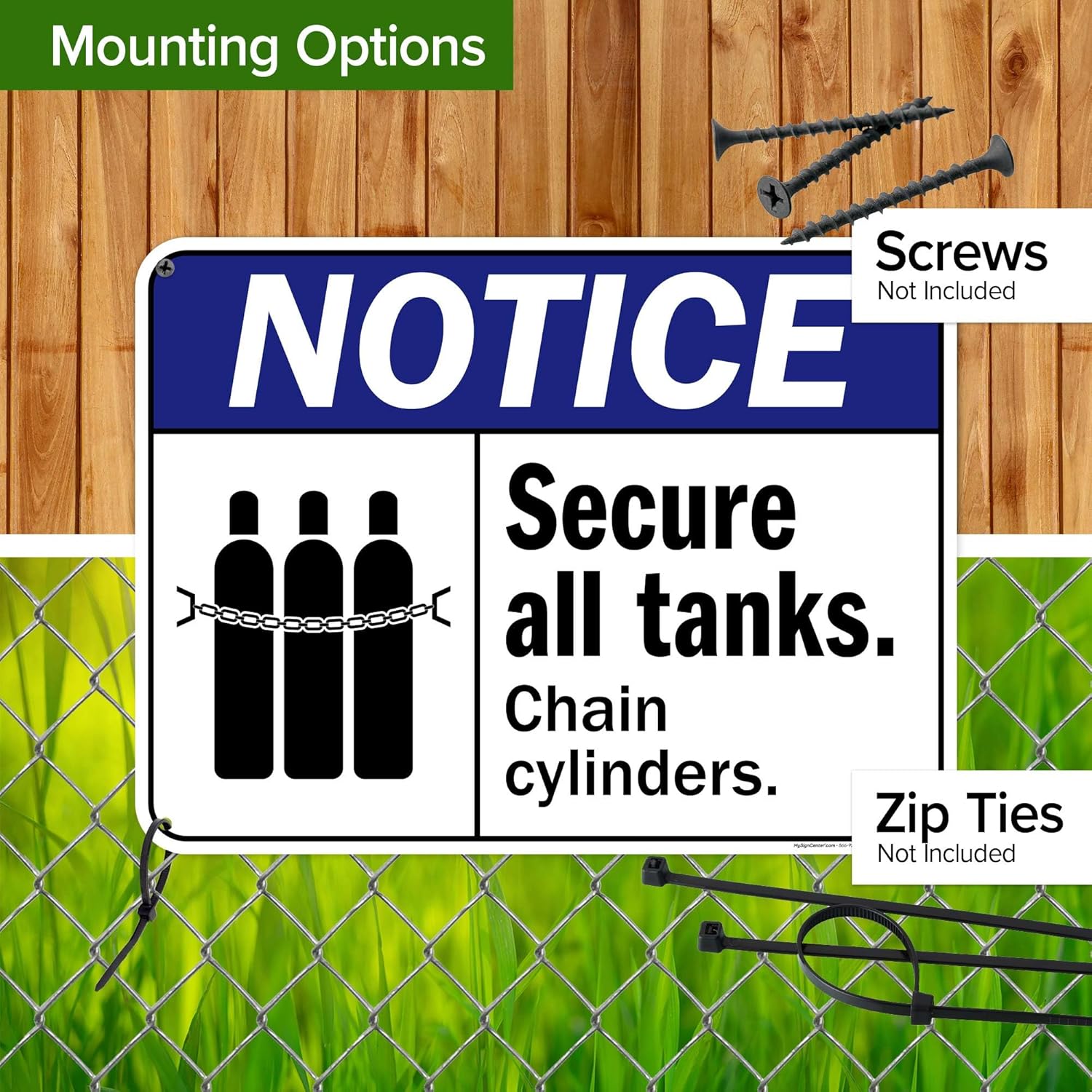 Notice Secure All Tanks Chain Cylinders Sign, (MS-24803) 18x24 Inches, 55 mil thick HDPS (high density polystyrene), Made in USA by My Sign Center